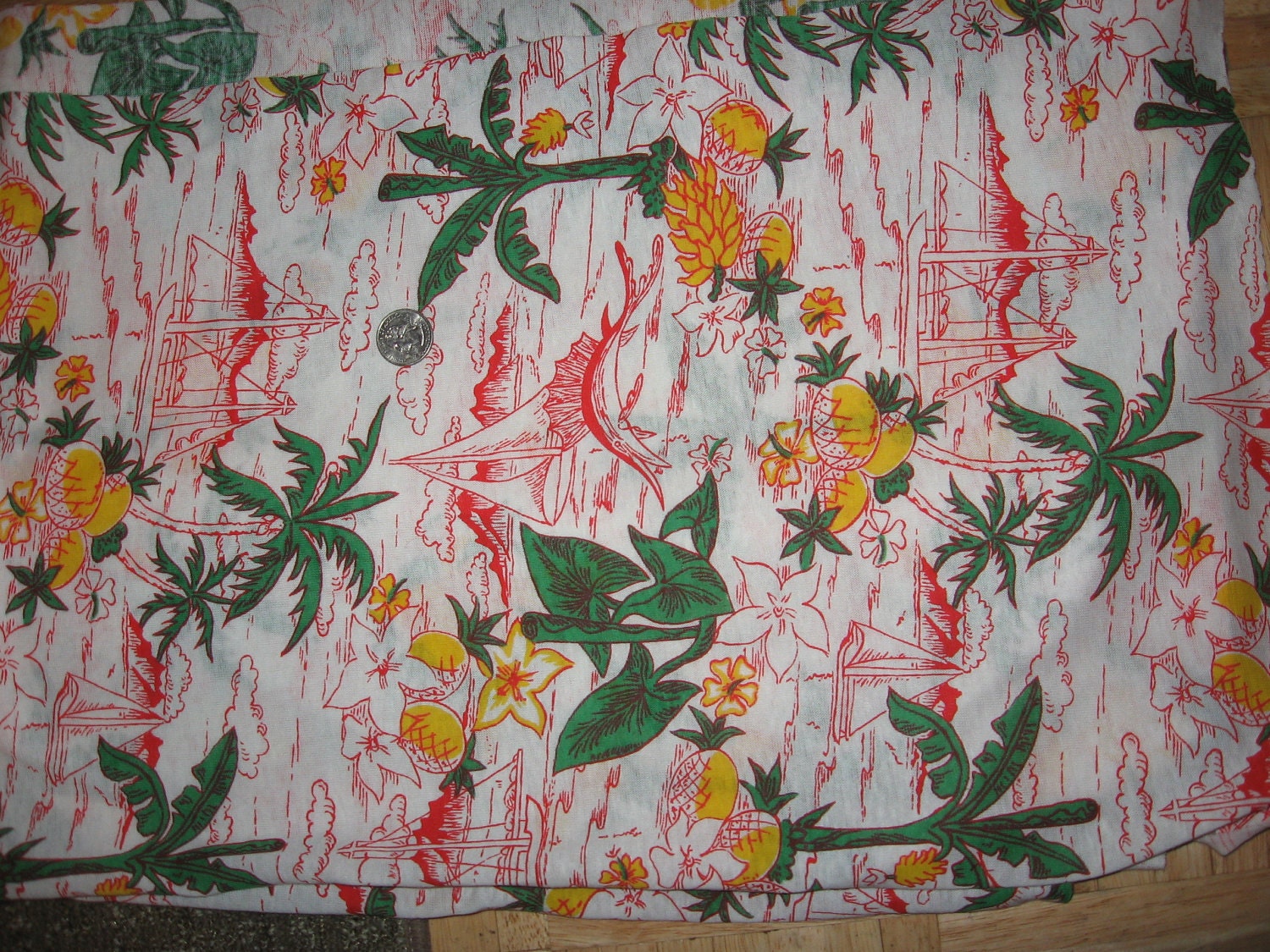 Vintage Hawaiian print knit fabric from 1970's by mgerdts on Etsy