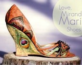 Hand Painted Wedding Shoes- Peacock Bridal Shoes- Peacock Feather High Heels