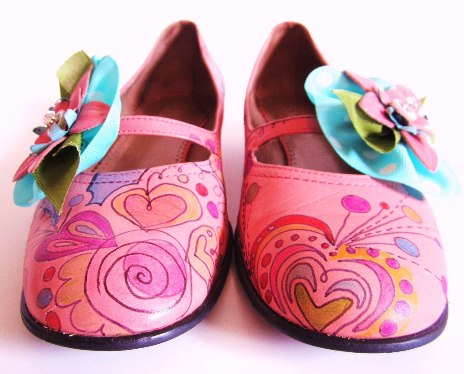 Dr. Seuss style Hand Painted Shoes with hearts and balloons