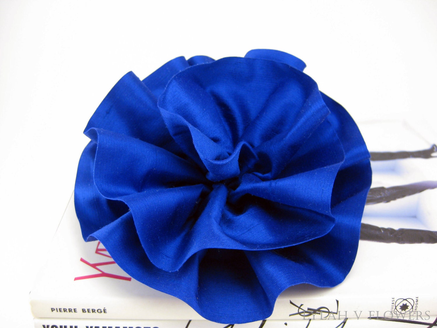 Silk Fabric Flower Brooch: Large Bloom in Royal Blue