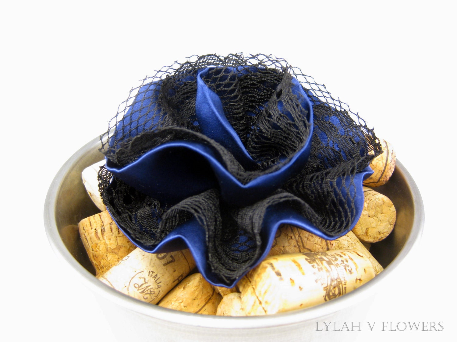 Silk Fabric & Lace Flower Brooch: Medium Bloom Size Boutonniere or Bridal Fabric Flower Accessory