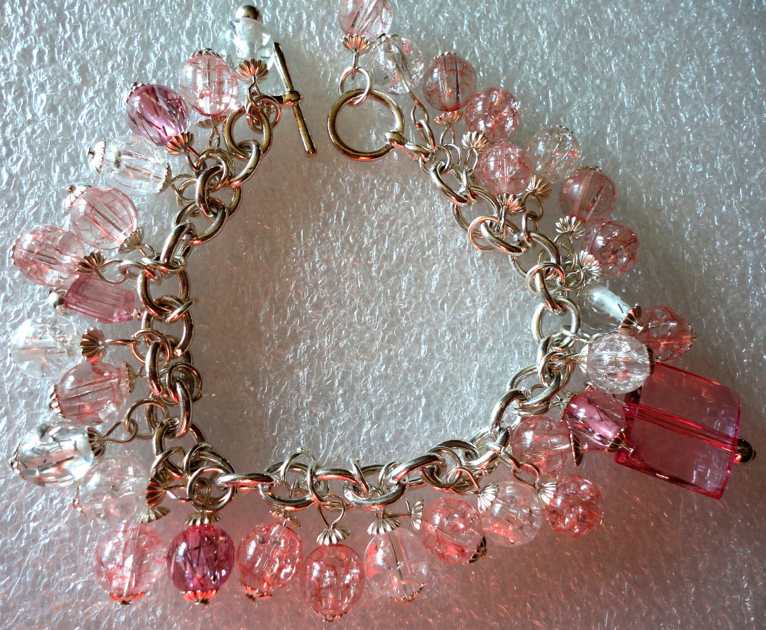 Pink and Clear Beaded Bracelet