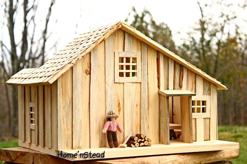 Little House Prairie Dollhouse Playset, Family People, House, Furniture, Accessories, Natural Waldorf