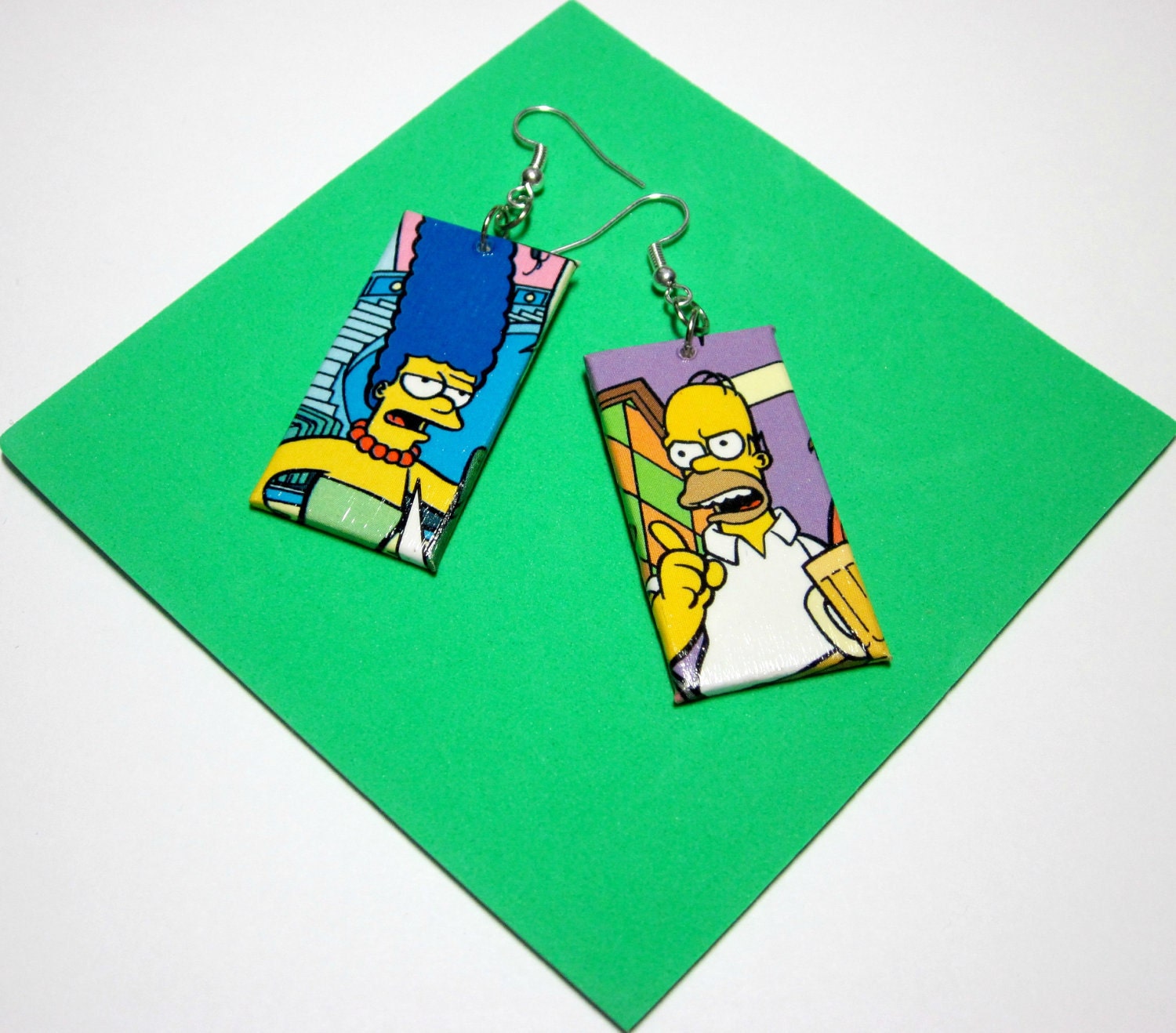 Simpsons Earrings. Comic Capture. Homer and Marge. Comic Collage. Wood Base. TV Show. Doh.