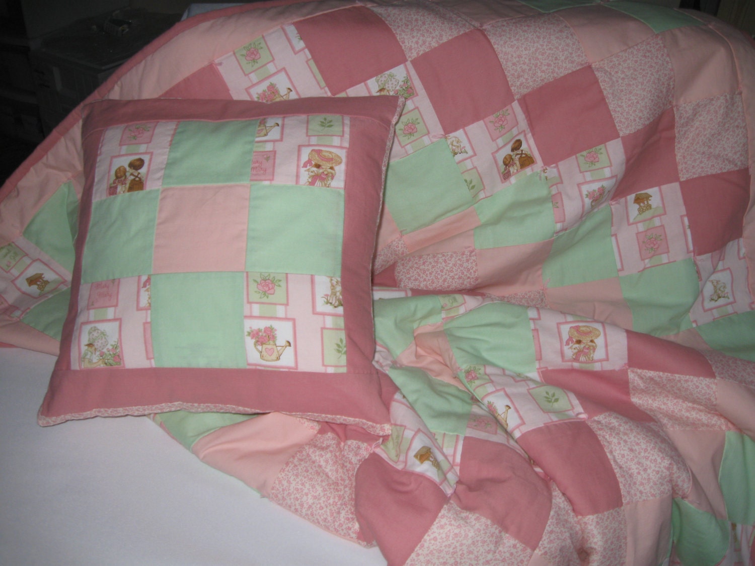 Child sized Jack and Jill quilt with matching 14 inch  pillow.