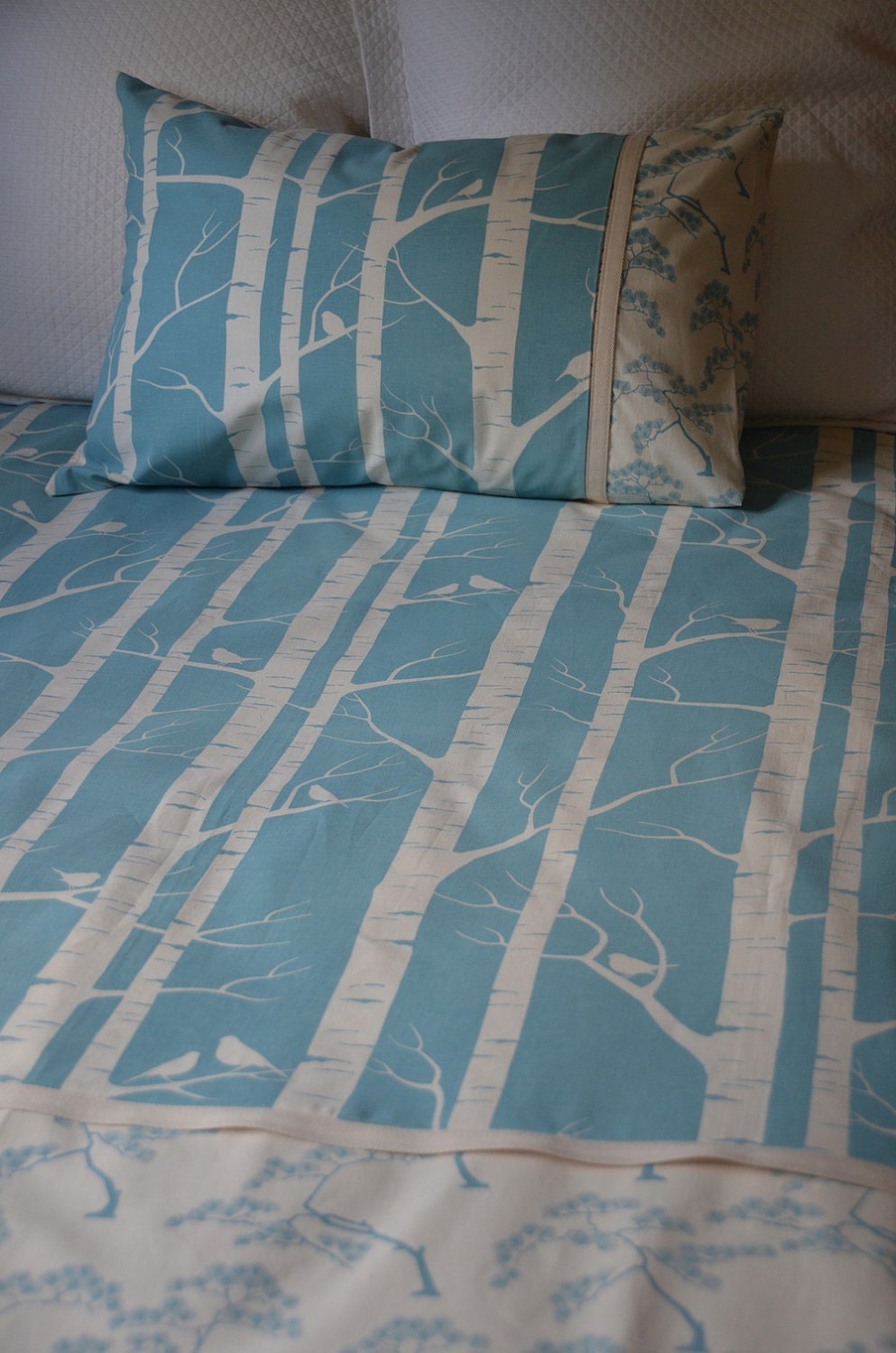 screen printed light blue birch print organic sleep set - king single duvet and pillowcase - moochielou