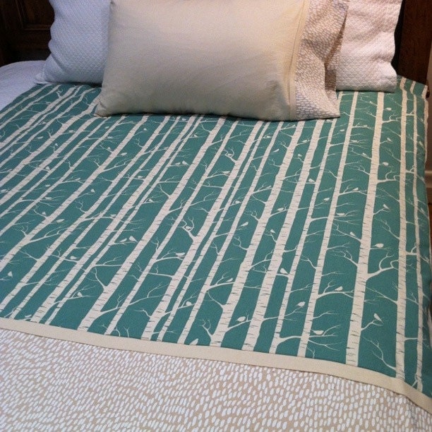 screen printed aqua birch print organic sleep set - single duvet and pillowcase