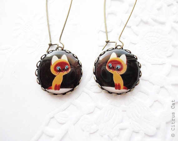 Brass Cat earrings - Kitten called Woof