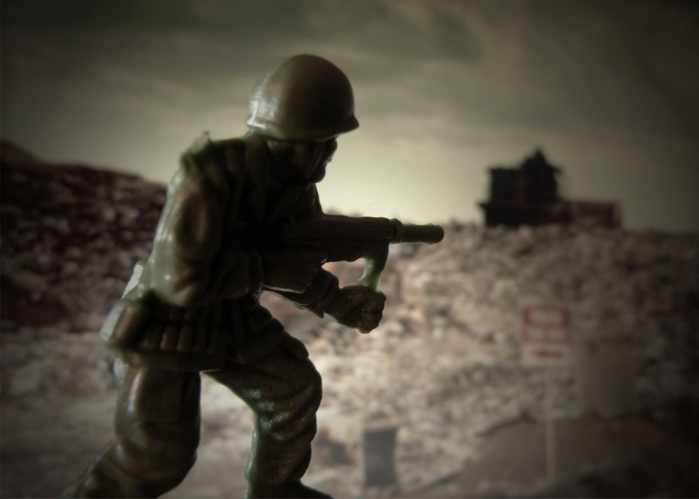 8x10 - War Games - Toy Soldier Wall Art, Boy's Room Wall Decor, Surreal Modern Art Photo, Vintage Inspired Photo Print, Army Green, Military
