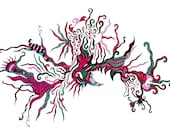 Abstract Art print, pink, green and black swirls "Vivacious", colorful print reproduction