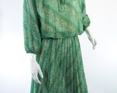 70s Green Floral Boho Hippie Day Dress - sm, med, lg