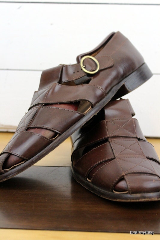 Vintage Mens Dress Leather Wide Weave Shoes Sandals Woven 12