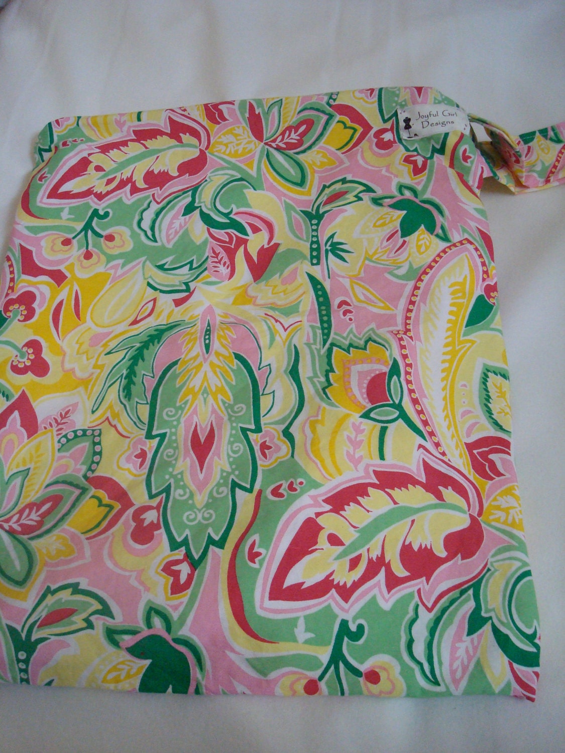 Medium pink yellow paisley floral wet bag