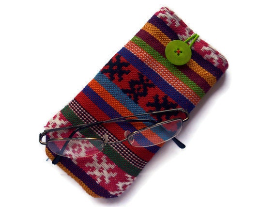 Eye Glass Case - button closure - primitive stripe