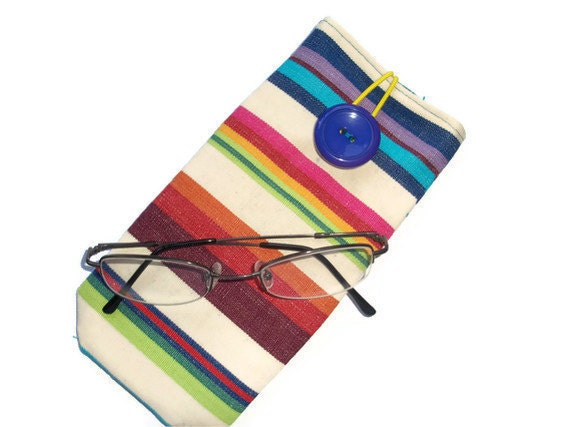 Cotton Canvas Eye Glass Case - button closure - deckchair stripes