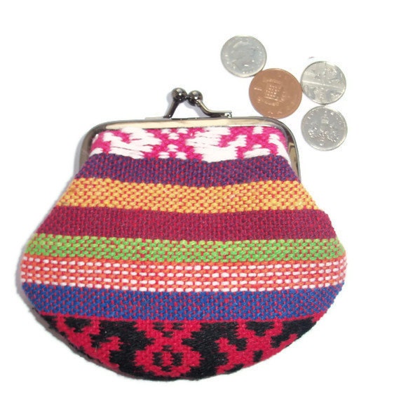 Fabric Coin Purse with Primitive Stripe Design
