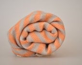 Handwoven Turkish Bath Towel - Explorer Pestemal - Orange - Grey - Soft Cotton