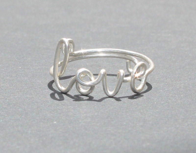 Wire Love Ring - Adjustable Fits Most Size - Fine Silver Plated Copper Wire