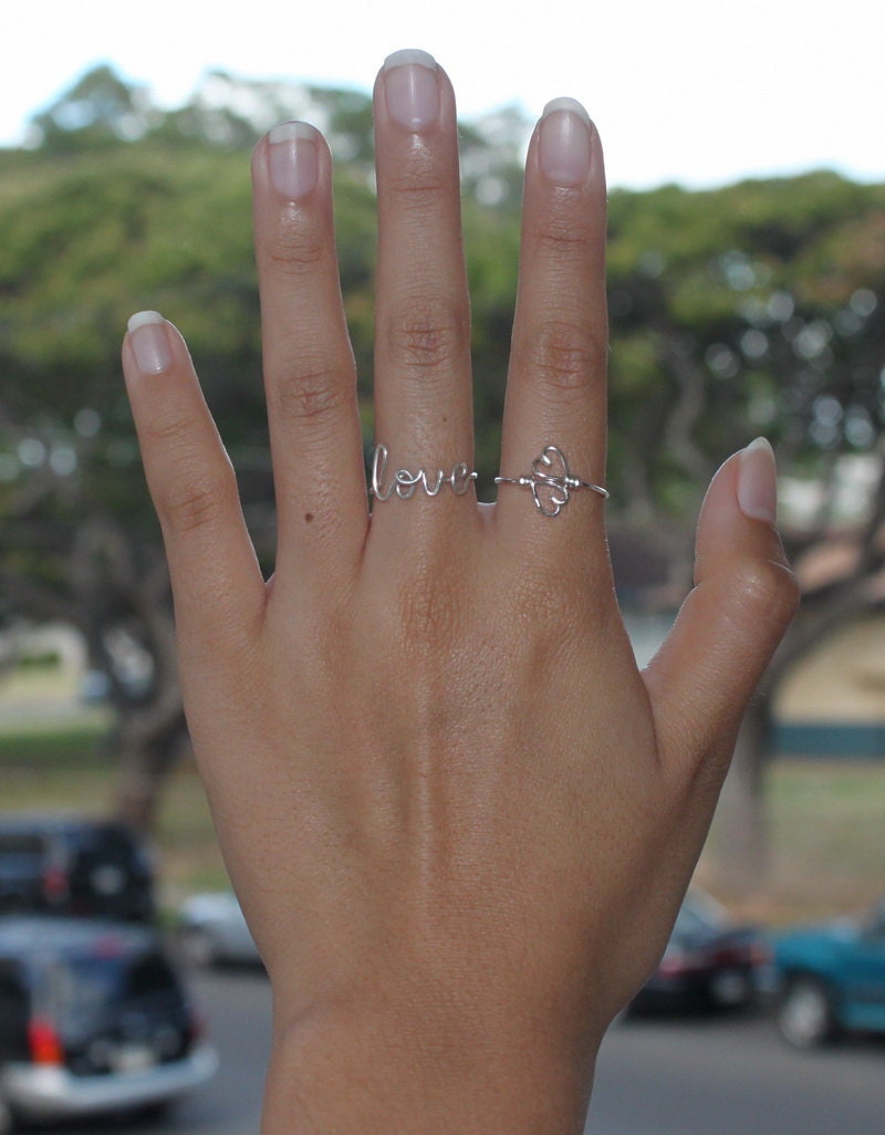 Wire Love Ring - Adjustable Fits Most Size - Fine Silver Plated Copper Wire