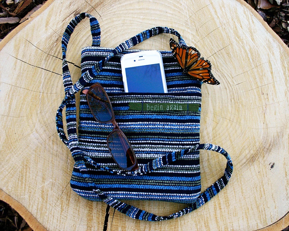 Crossbody Bag, Shoulder Bag, Sling Bag, Hipster Bag, Blue Bag, Tapestry Handbag, Striped