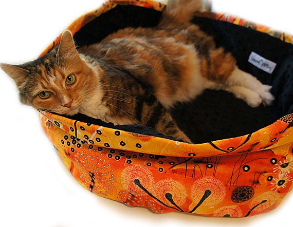 Orange & Black Fabric Pet Bed