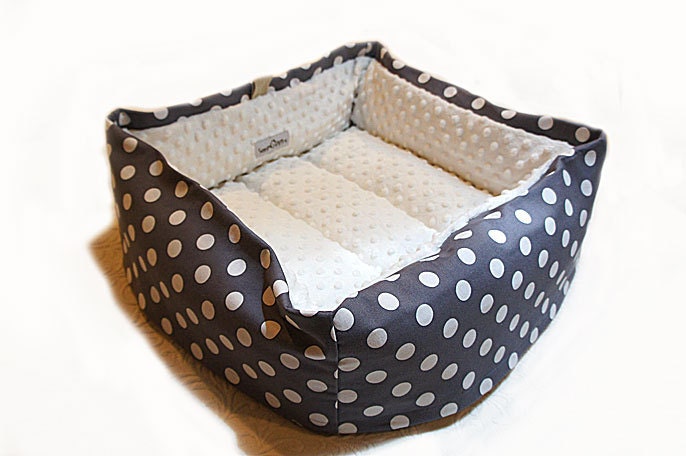 Gray Polka Dot Pet Bed CUSTOM Medium 16 In Square Slip-proof Base 37 Color Choice Dog Cat Couture Artistic Travel Collapsible Washable