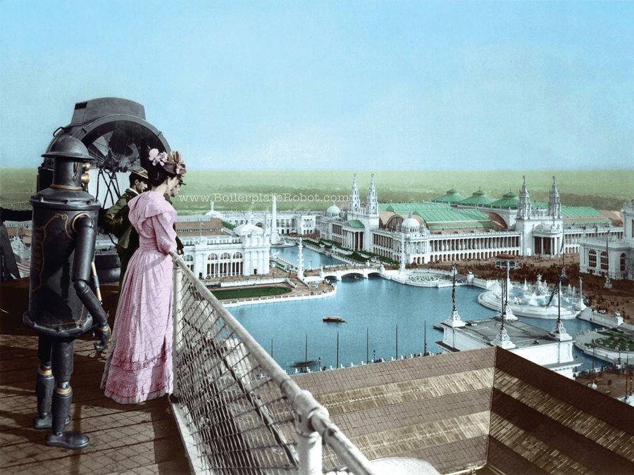 ROBOT at World Fair 1893 signed print 12" x 16" steampunk fantasy Boilerplate