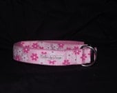 Pink flowers on Pink dog collar or martingale