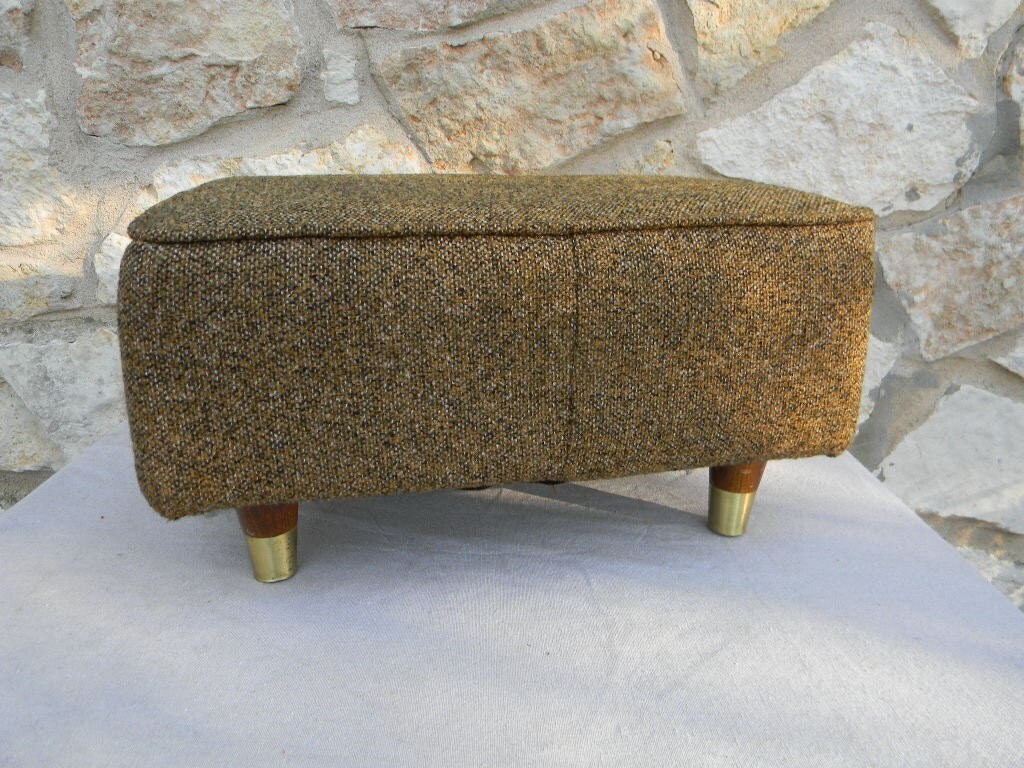 Vintage Mid Century Modern Ottoman Tweed Fabric