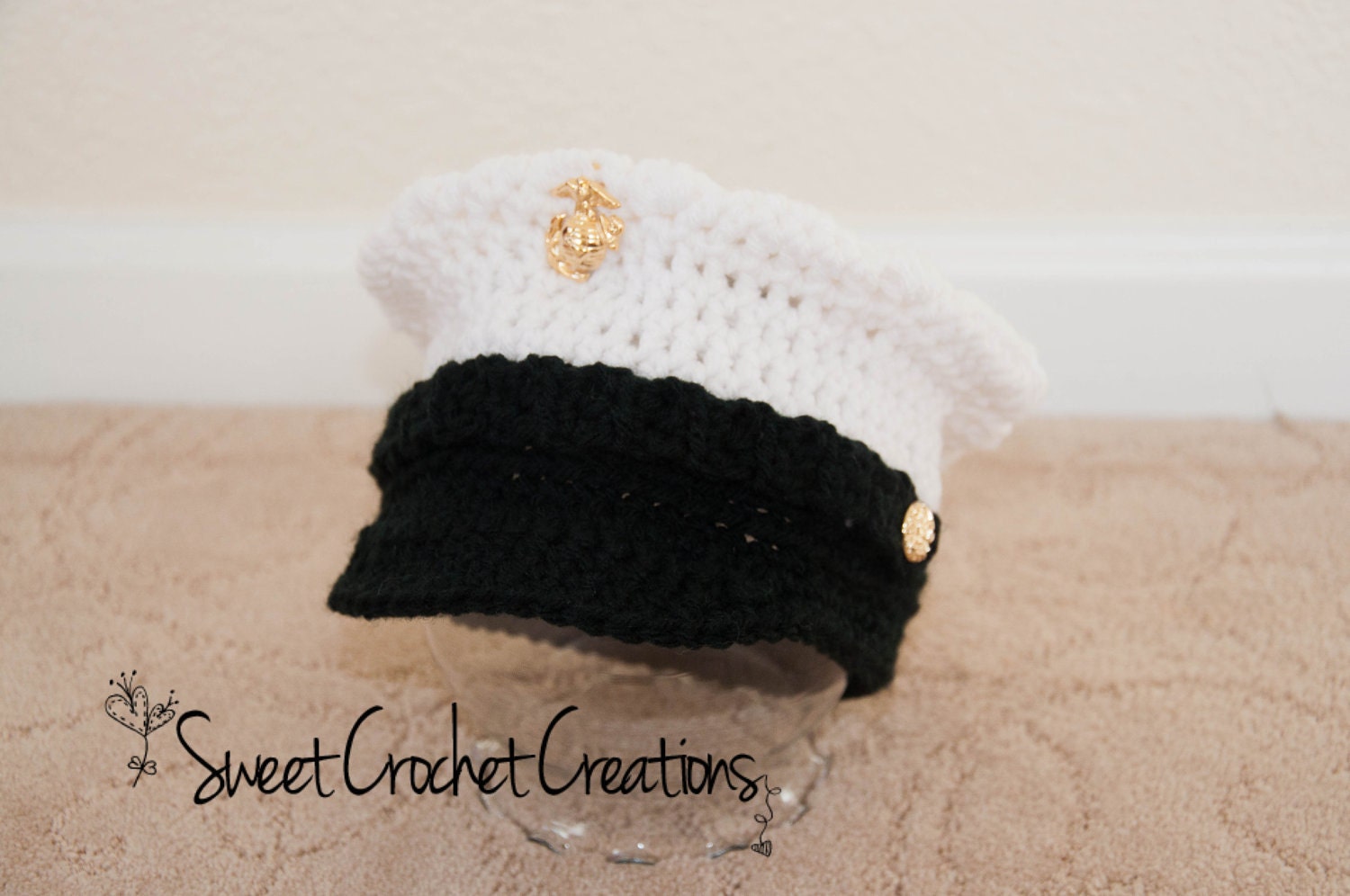 US Marine Corps Dress Blues Hat and Diaper Cover SET