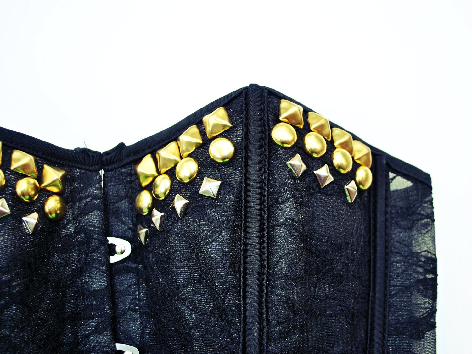 WILDHEARTS Hand STUDDED Black Lace Bustier Corset Top Choose your size