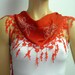 SALE RED cotton scarf lace fringe shiny studded flowers