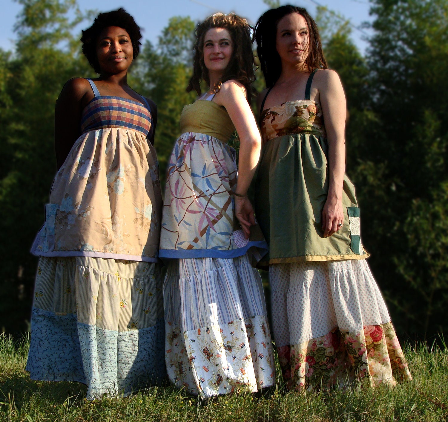 bamboo hippie patchwork apron top vintage pea green sun dress with pockets