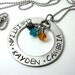LARGE Family Birthstone Hand Stamped Stainless Steel Necklace 1 1/2" open circle