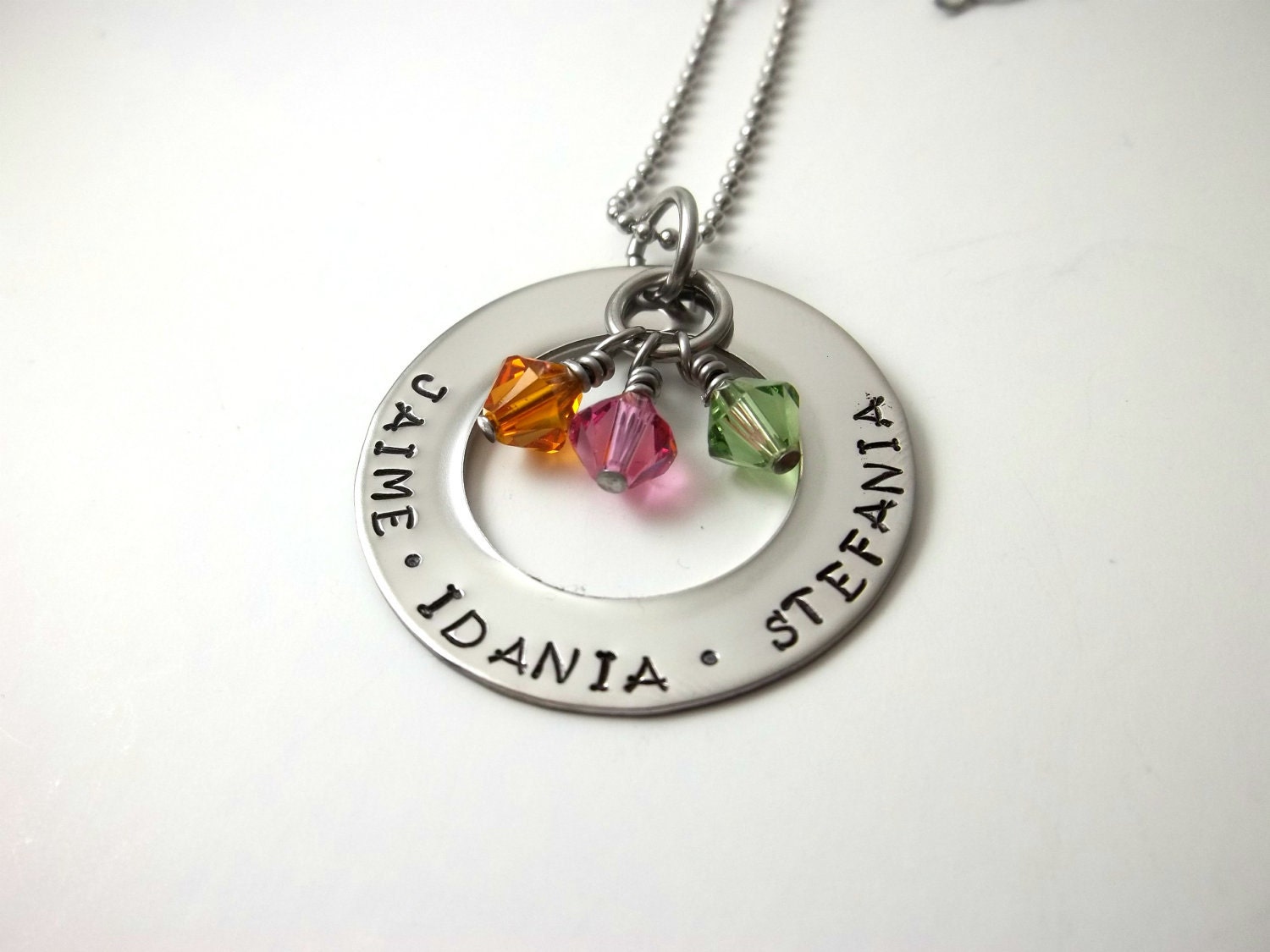 MEDIUM Family Birthstone Mother Grandma Hand Stamped Stainless Steel Necklace