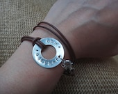 Beatles quote leather wrap bracelet with silver and antique brown cord - 'come together'