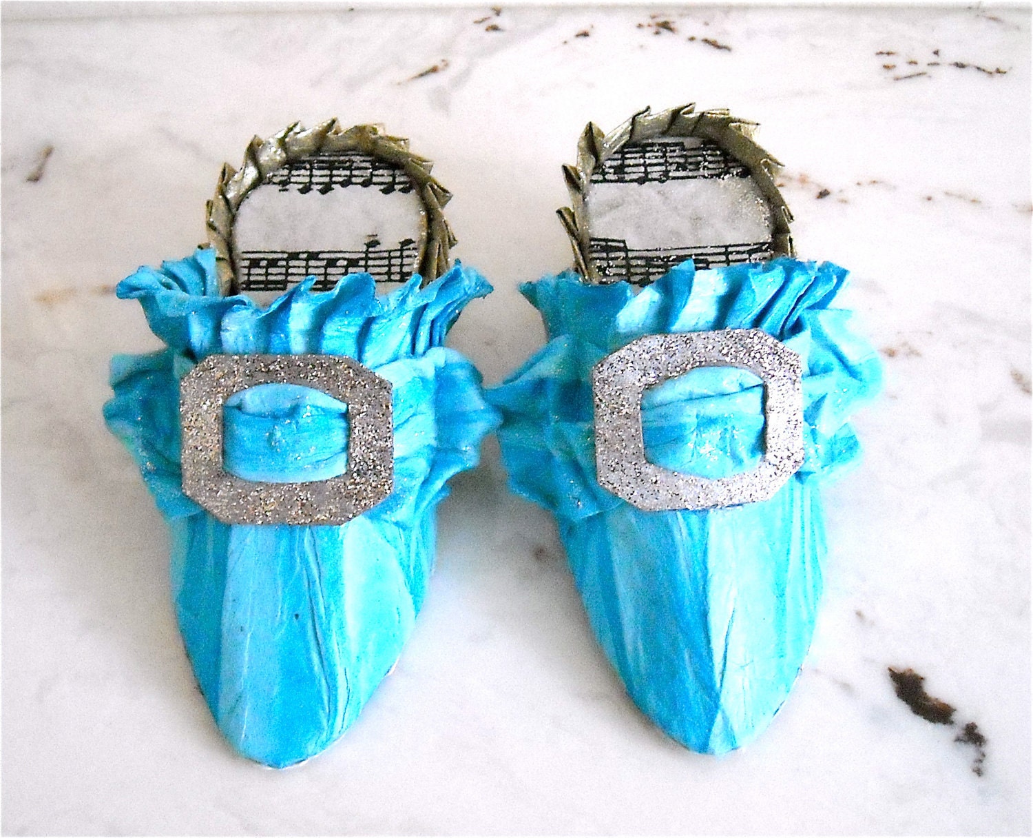 Paper Mâché Pair of Marie Antoinette Inspired Slippers - Rhapsody in Blue