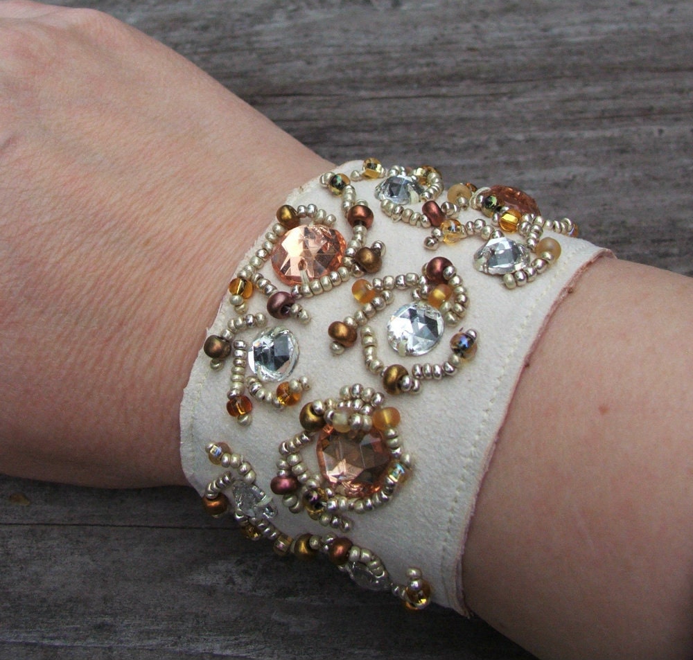 beaded cuff, rhinestone bracelet, reserved for LovelyMrsK