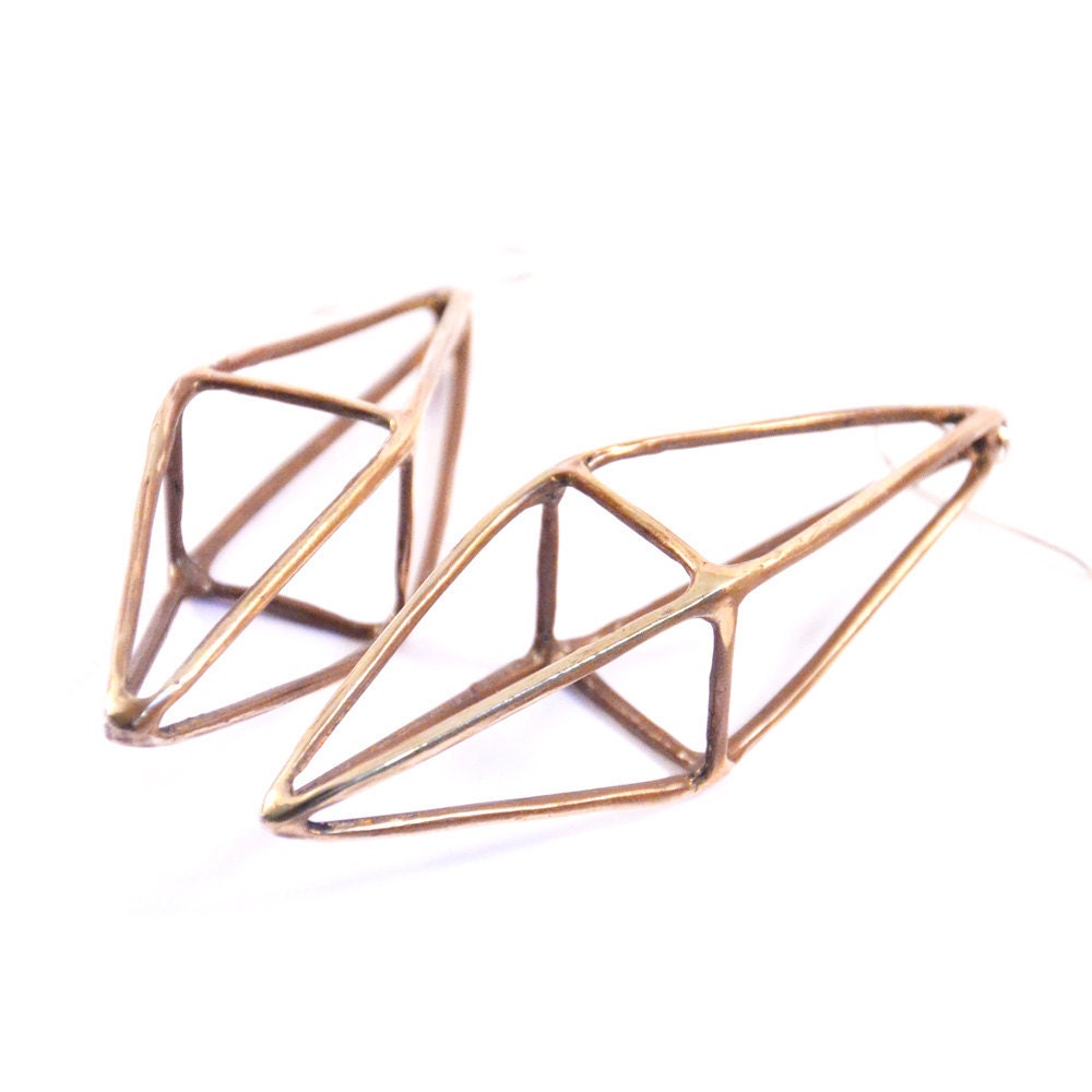 octahedron earrings - oxidized bronze