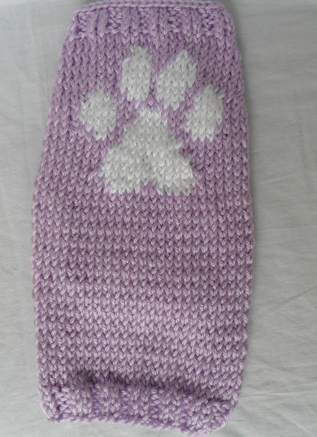 Extra Small Hand Knit Dog Sweater - Purple with paw print, puppy
