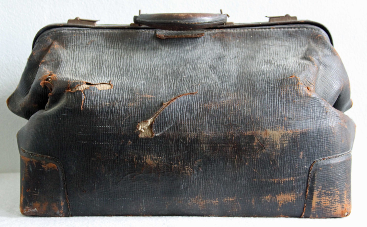 R I P  Antique 1930s Large Doctors Death Bag Skull And Crossbones