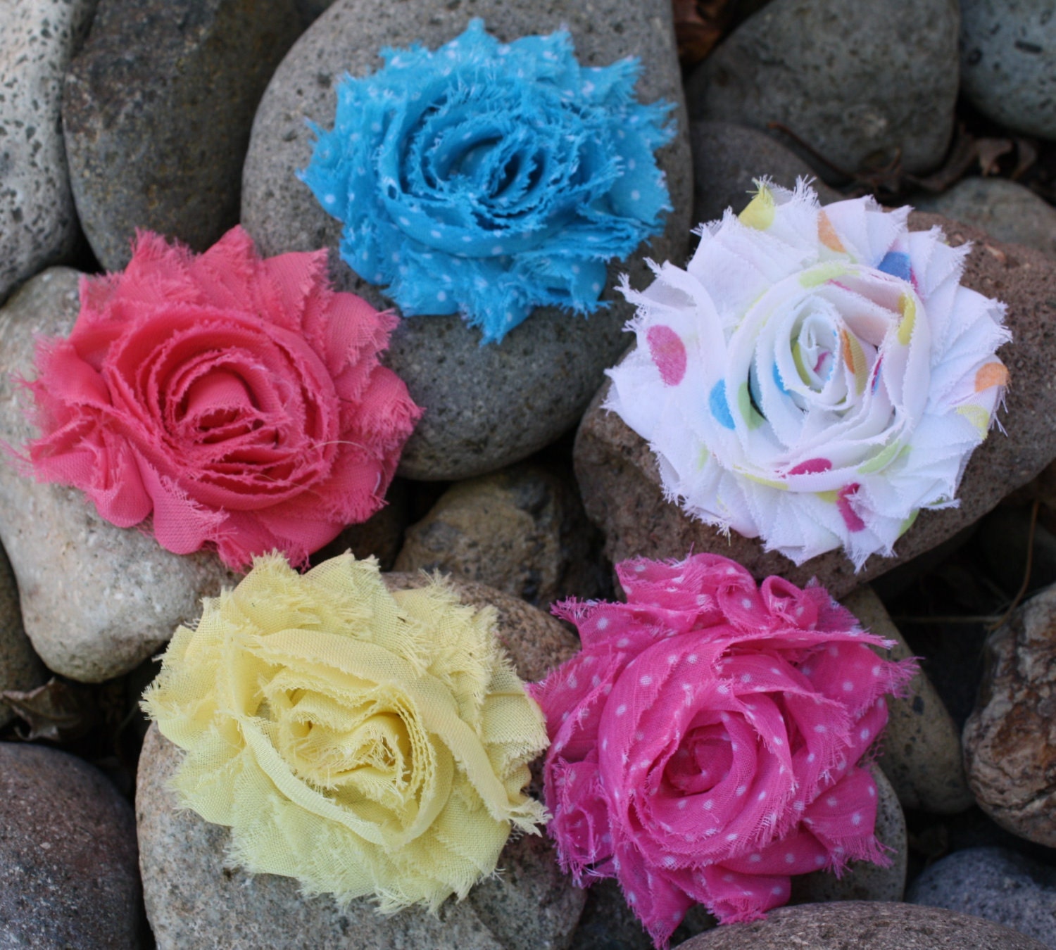SPRING COLLECTION....EASTER Shabby Chic Frayed Flower Rose Hair Clips - Alligator Clips - For Baby Headbands, Teens Hair, Adult Hair
