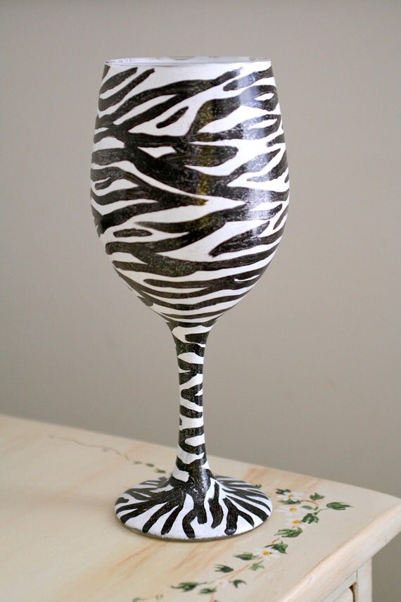 HandPainted Zebra Print Wine Glass by SarahMammay on Etsy