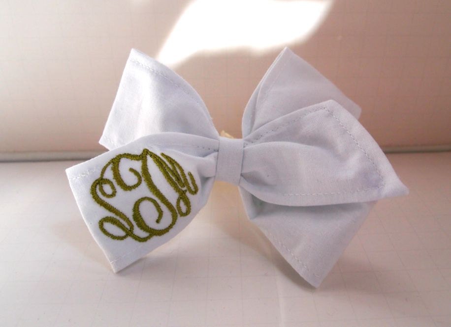 White Monogrammed Hair Bow