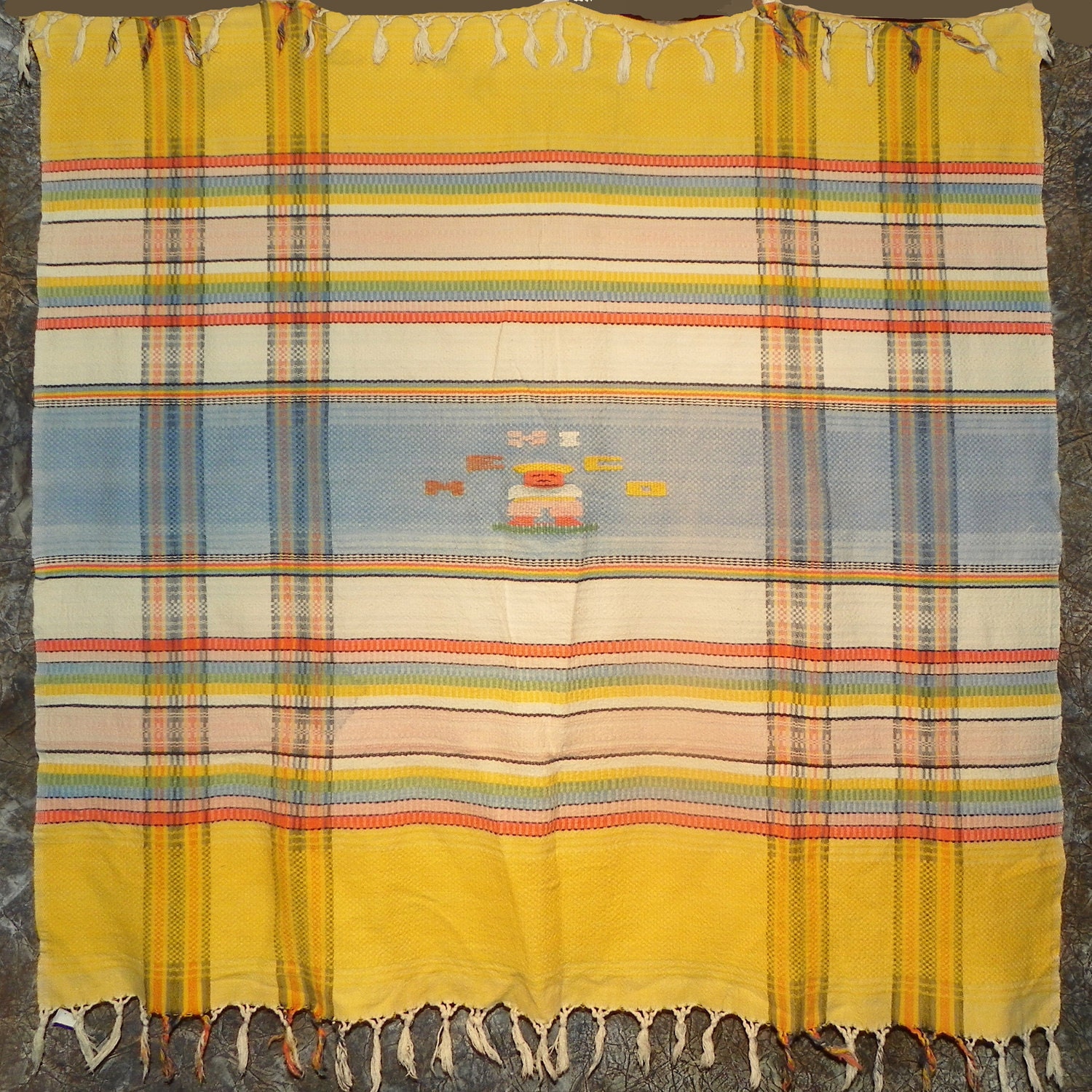 Reserved for Karen - Colorful MEXICO Tablecloth with Fringe 46" x 47"