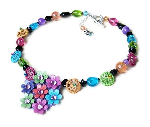 Spring flower beaded necklace handmade