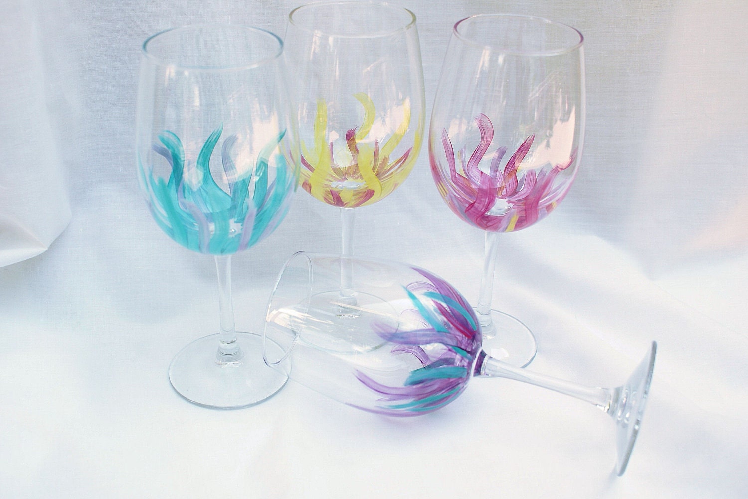 Clearance Item- Affordable Handpainted Wine Glasses: Wedding Gift, Bargain, 12 oz Goblet