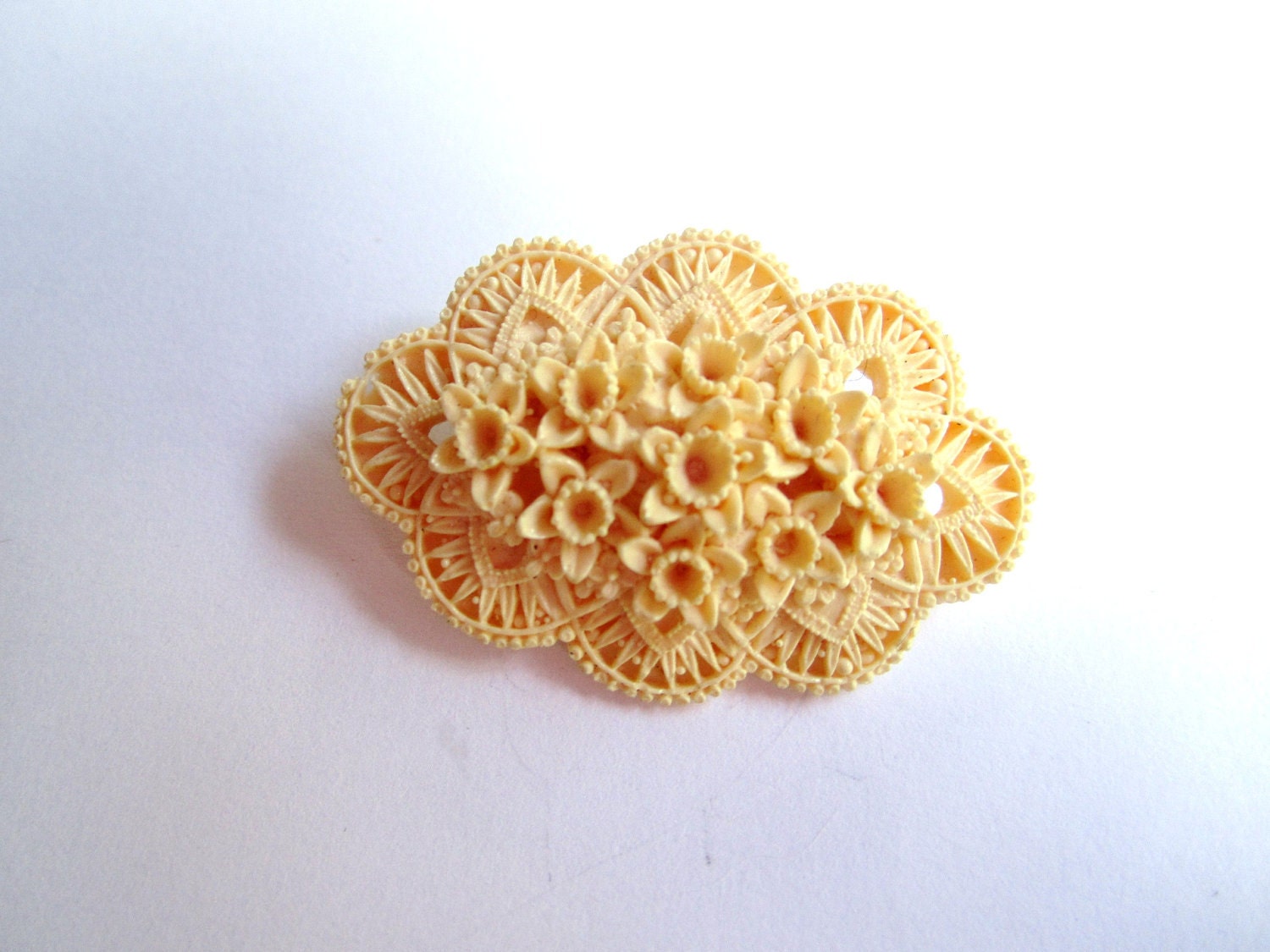 Art Deco Brooch Carved Celluloid Flower 1930s Vintage Jewelry Great Gatsby