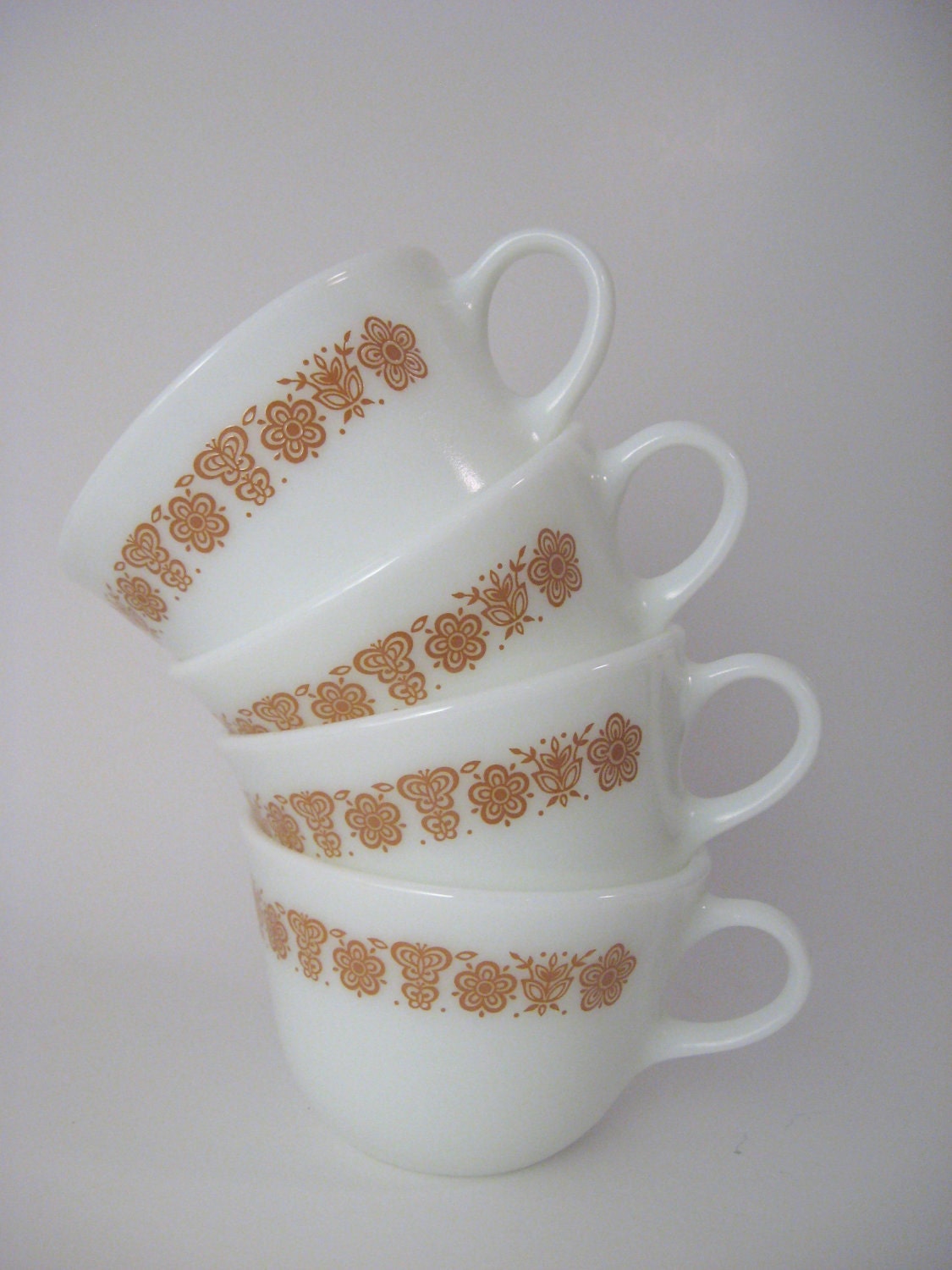 Vintage Pyrex Tea Cups, Butterfly Gold Pattern from 1960's/70's