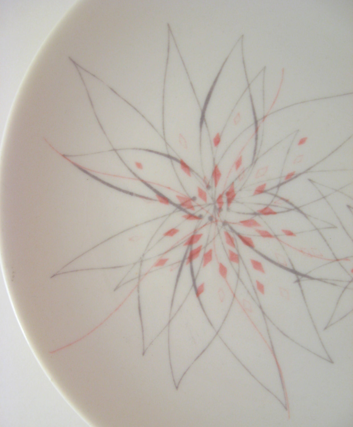 Vintage Bread Plate, Caribe Pink Fancy, Retro Atomic Flowers, Mid-Century Modern, 1950s 1960s